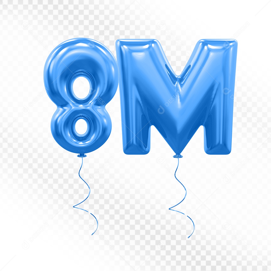 Elemento 3D Balão Azul de Número 8M para Composição PSD