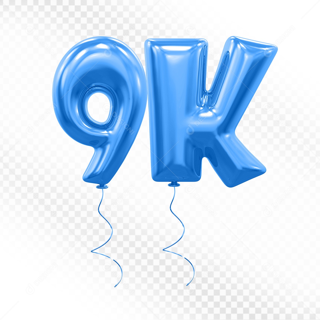 Elemento 3D Balão Azul de Número 9K para Composição PSD