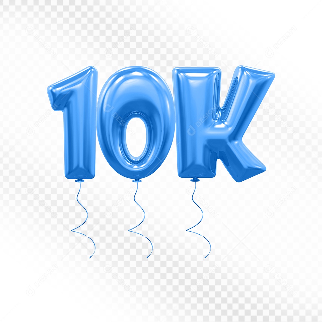 Elemento 3D Balão Azul de Número 10K para Composição PSD