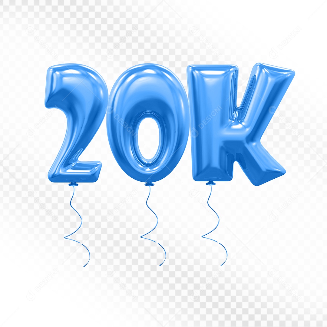 Elemento 3D Balão Azul de Número 20K para Composição PSD