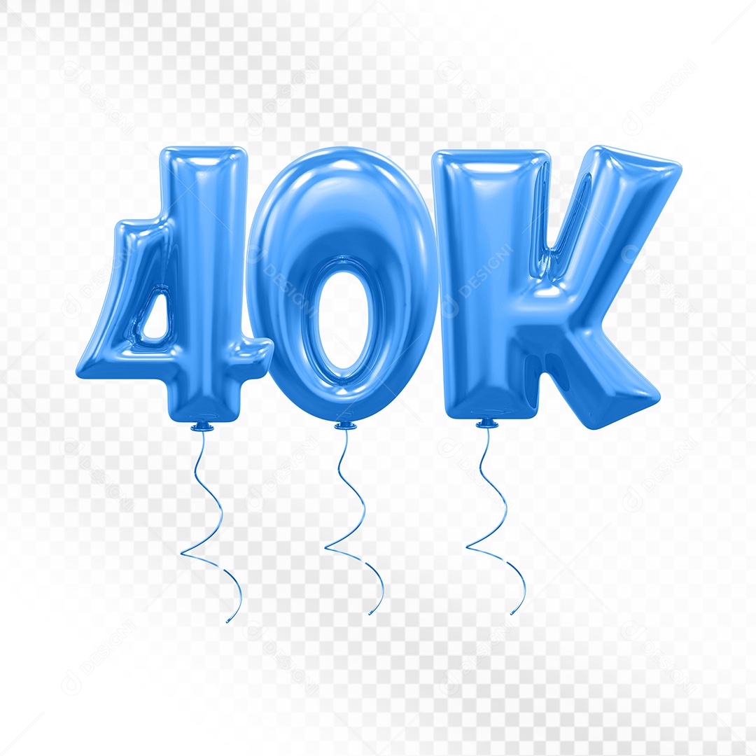 Elemento 3D Balão Azul de Número 40K para Composição PSD