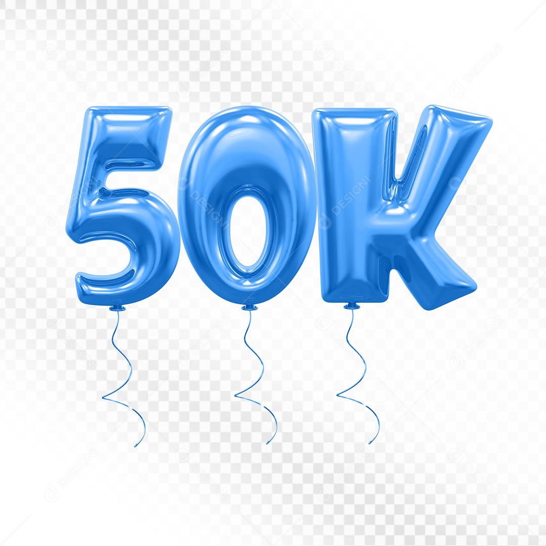 Elemento 3D Balão Azul de Número 50K para Composição PSD