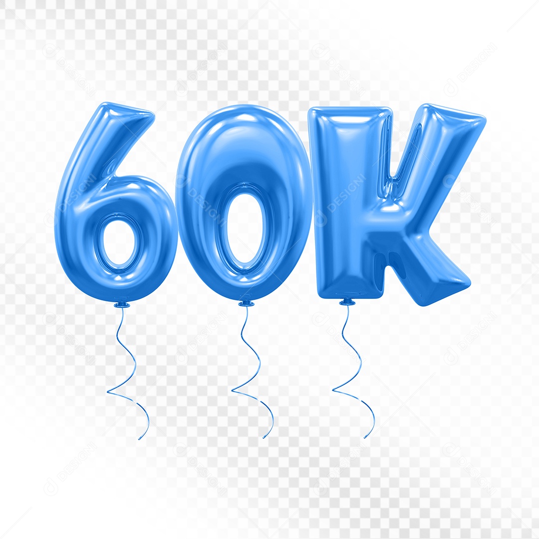 Elemento 3D Balão Azul de Número 60K para Composição PSD