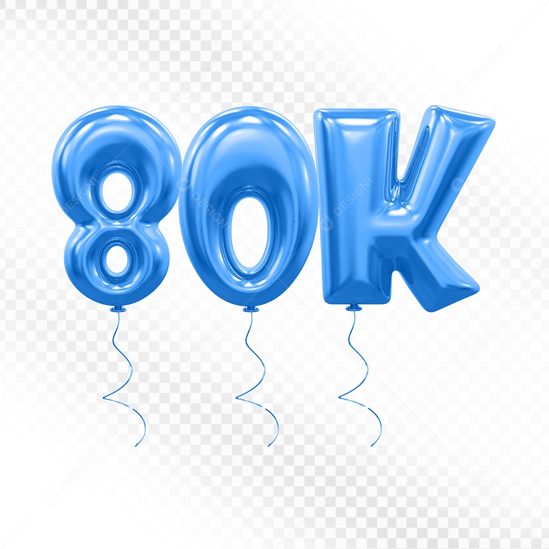 Elemento 3D Balão Azul de Número 80K para Composição PSD
