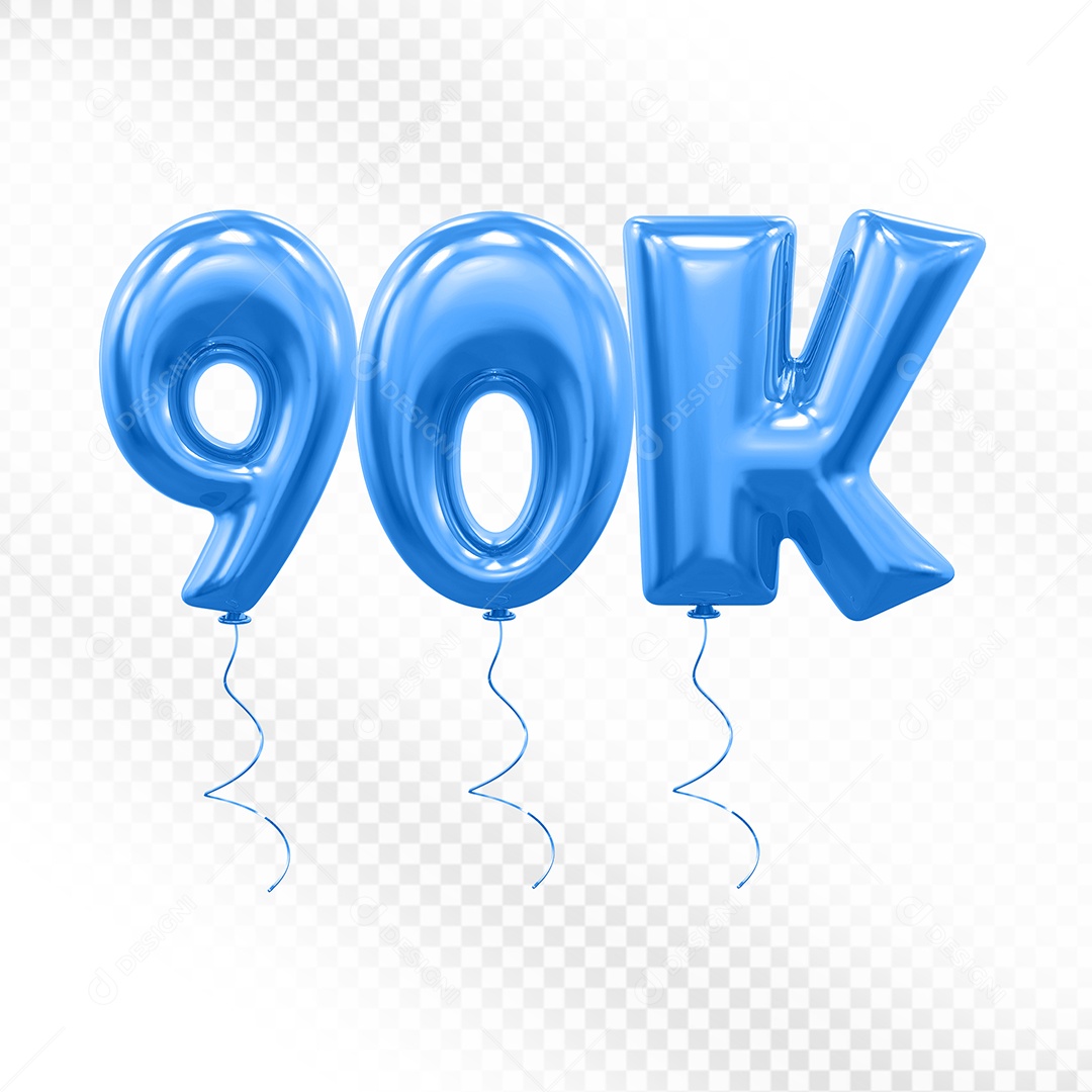 Elemento 3D Balão Azul de Número 90K para Composição PSD