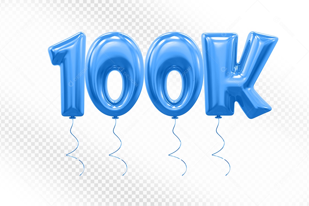 Elemento 3D Balão Azul de Número 100K para Composição PSD
