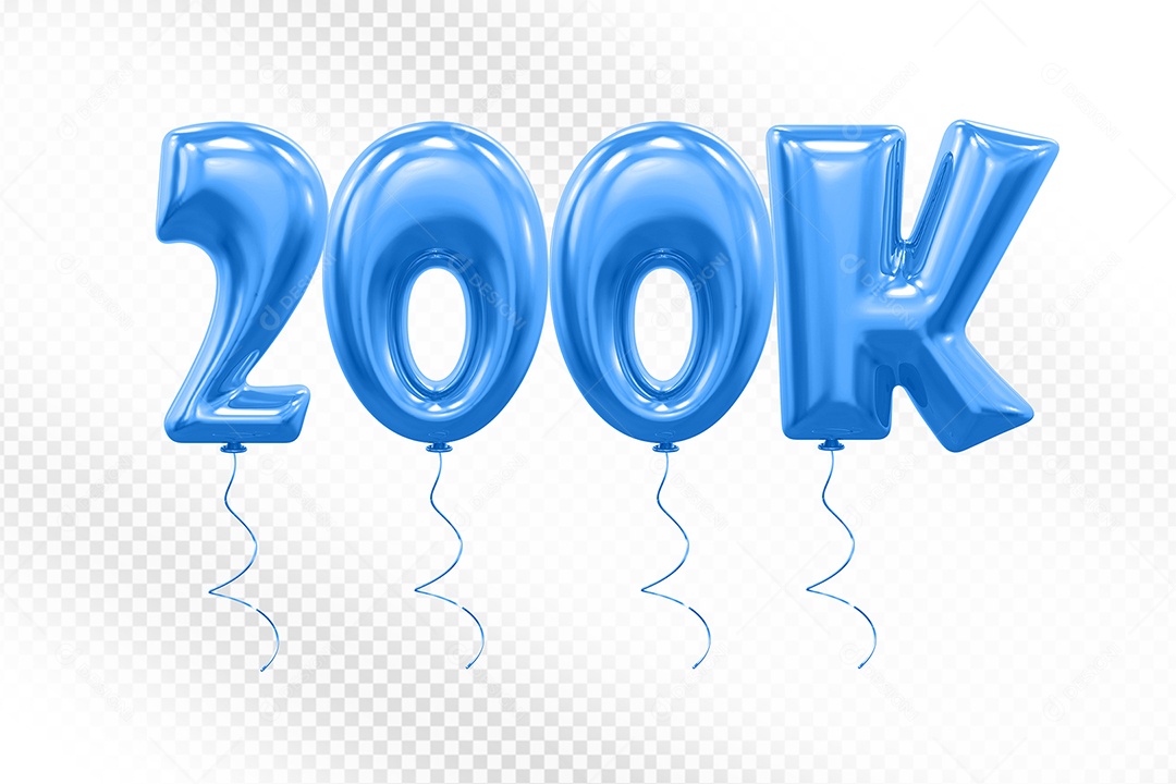 Elemento 3D Balão Azul de Número 200K para Composição PSD