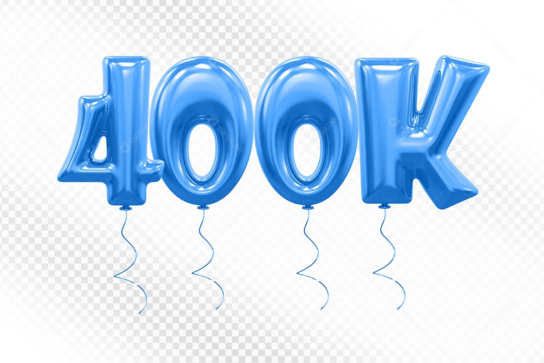 Elemento 3D Balão Azul de Número 400K para Composição PSD