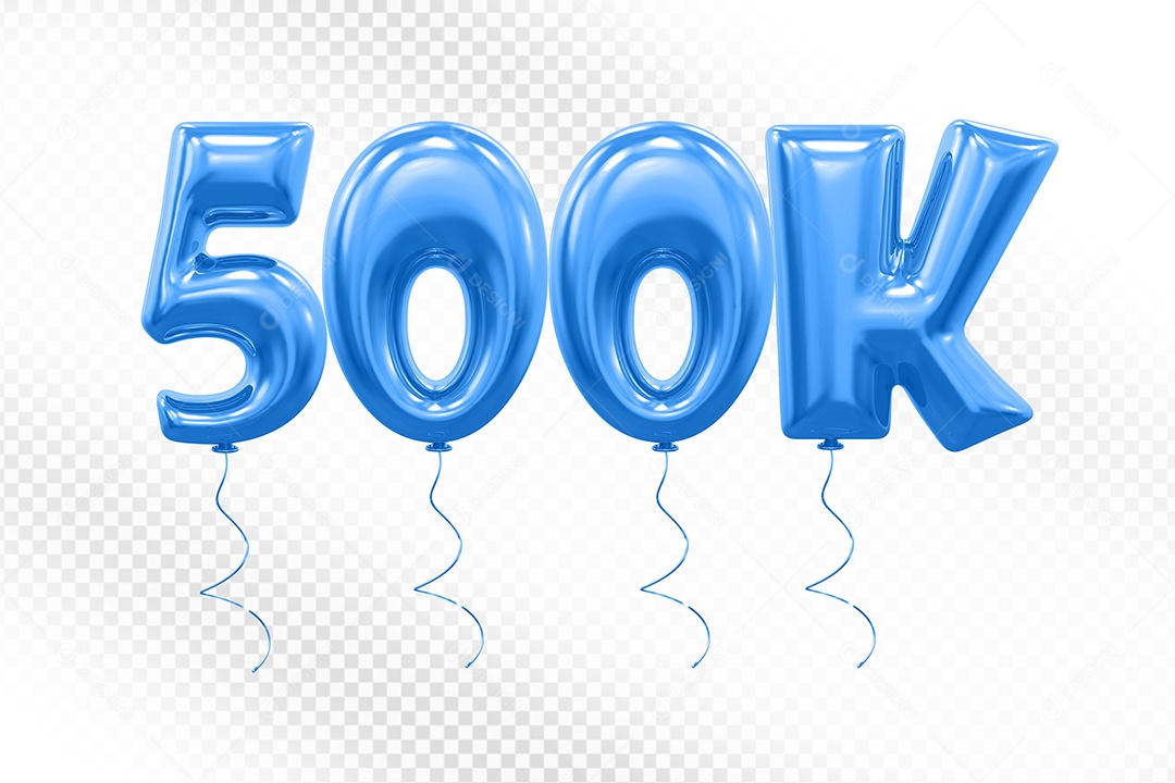 Elemento 3D Balão Azul de Número 500K para Composição PSD