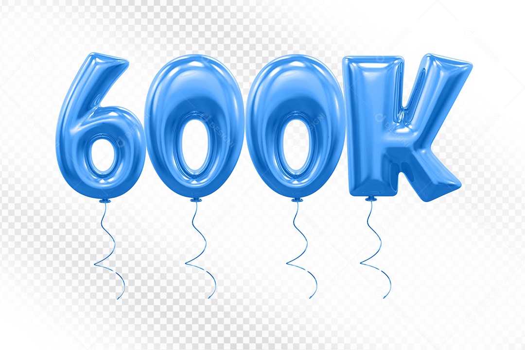Elemento 3D Balão Azul de Número 600K para Composição PSD