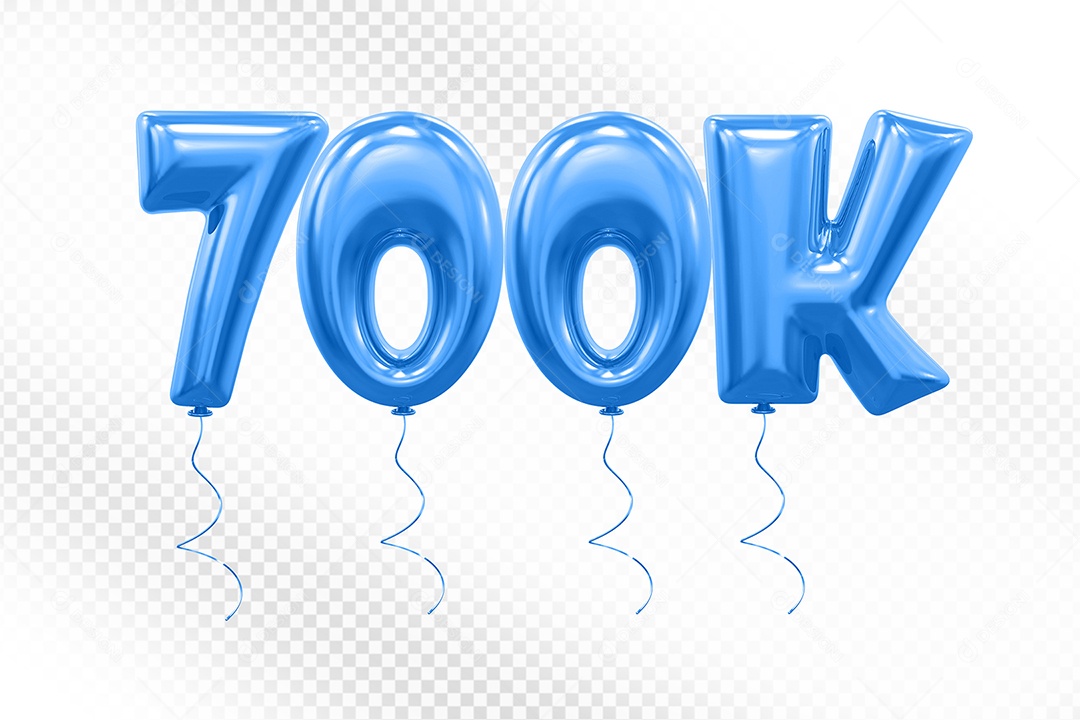 Elemento 3D Balão Azul de Número 700K para Composição PSD