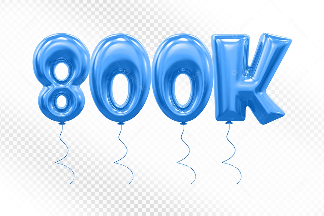 Elemento 3D Balão Azul de Número 800K para Composição PSD
