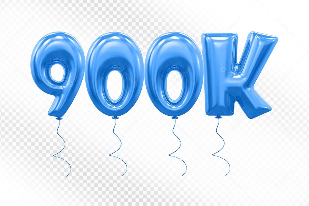 Elemento 3D Balão Azul de Número 900K para Composição PSD