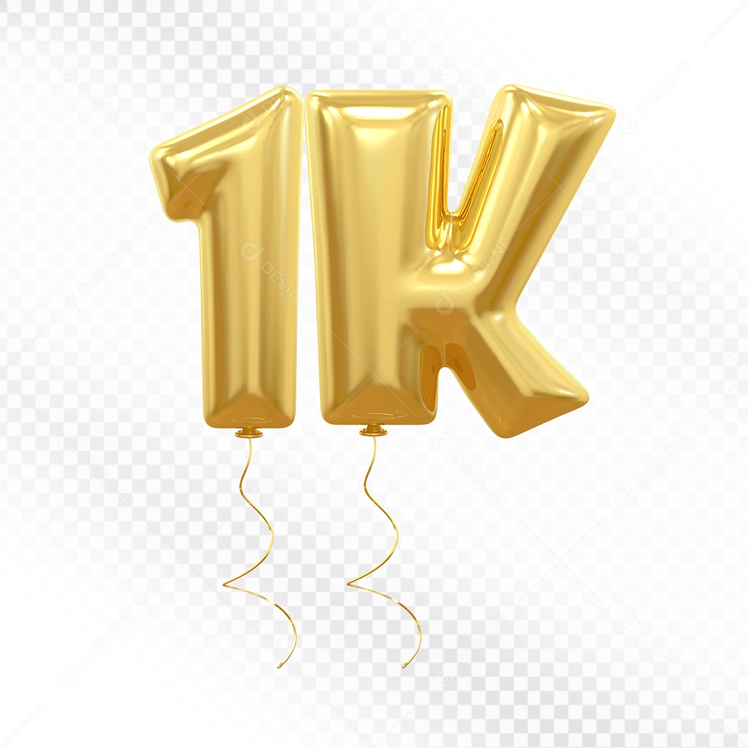 Elemento 3D Balão Dourado de Número 1K para Composição PSD