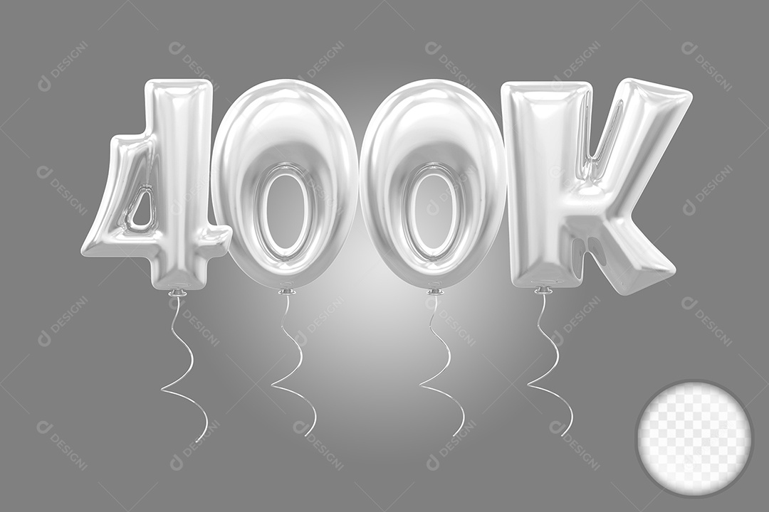 Elemento 3D Balão Prata de Número 400K para Composição PSD