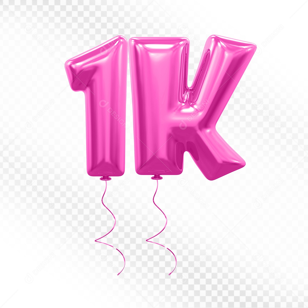 Elemento 3D Balão Rosa de Número 1K para Composição PSD