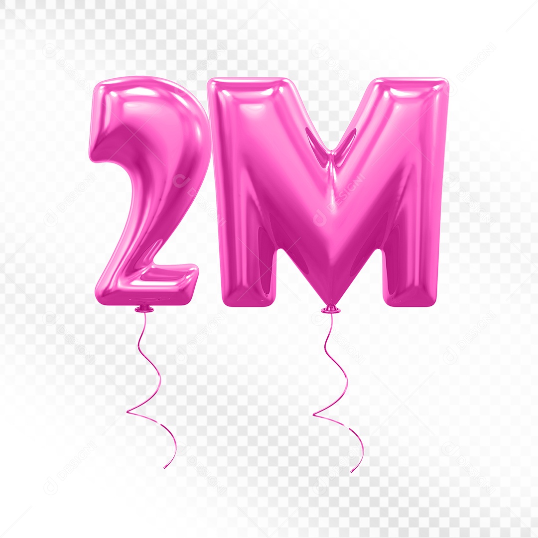 Elemento 3D Balão Rosa de Número 2M para Composição PSD