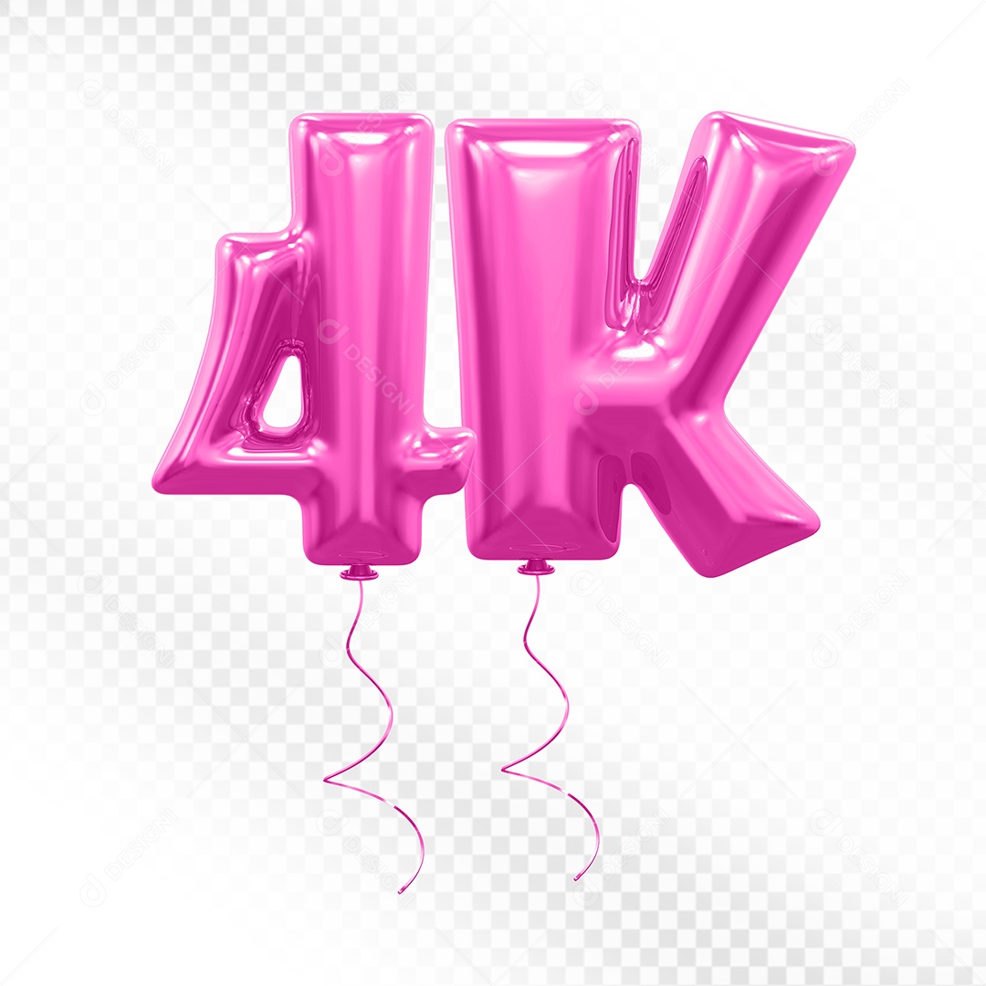 Elemento 3D Balão Rosa de Número 4K para Composição PSD