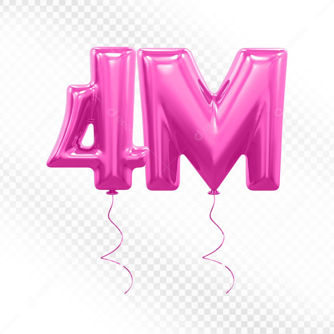 Elemento 3D Balão Rosa de Número 4M para Composição PSD