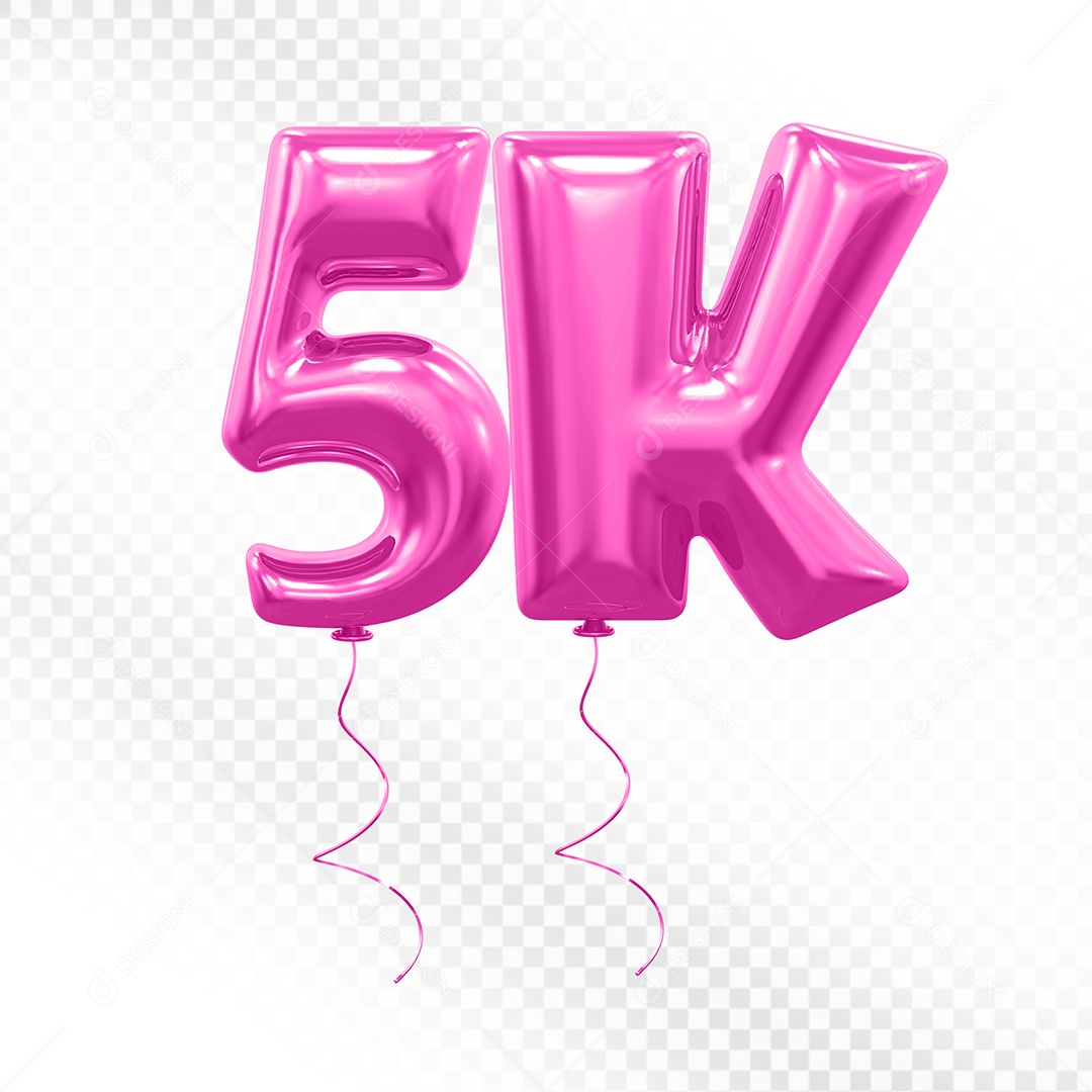Elemento 3D Balão Rosa de Número 5K para Composição PSD