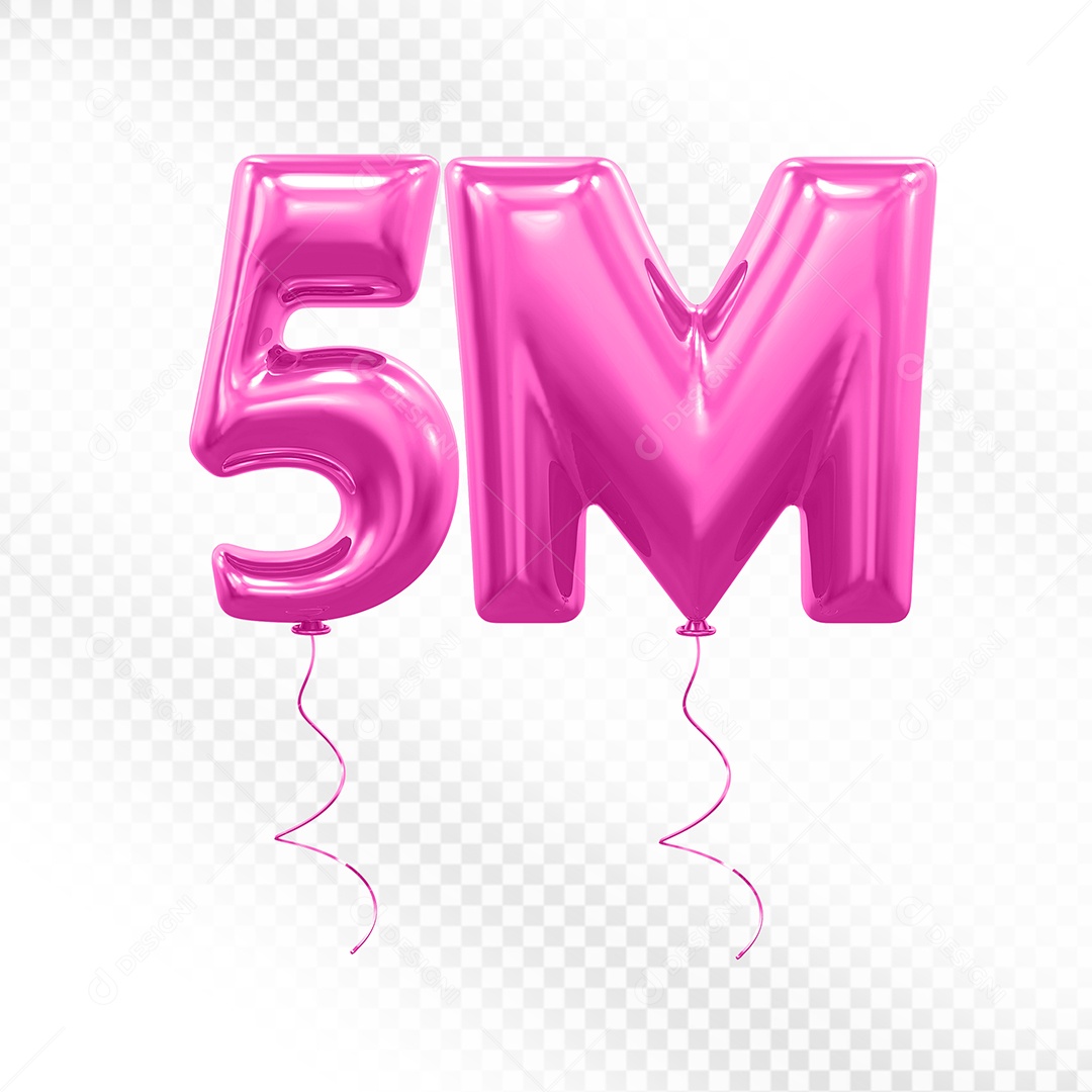Elemento 3D Balão Rosa de Número 5M para Composição PSD