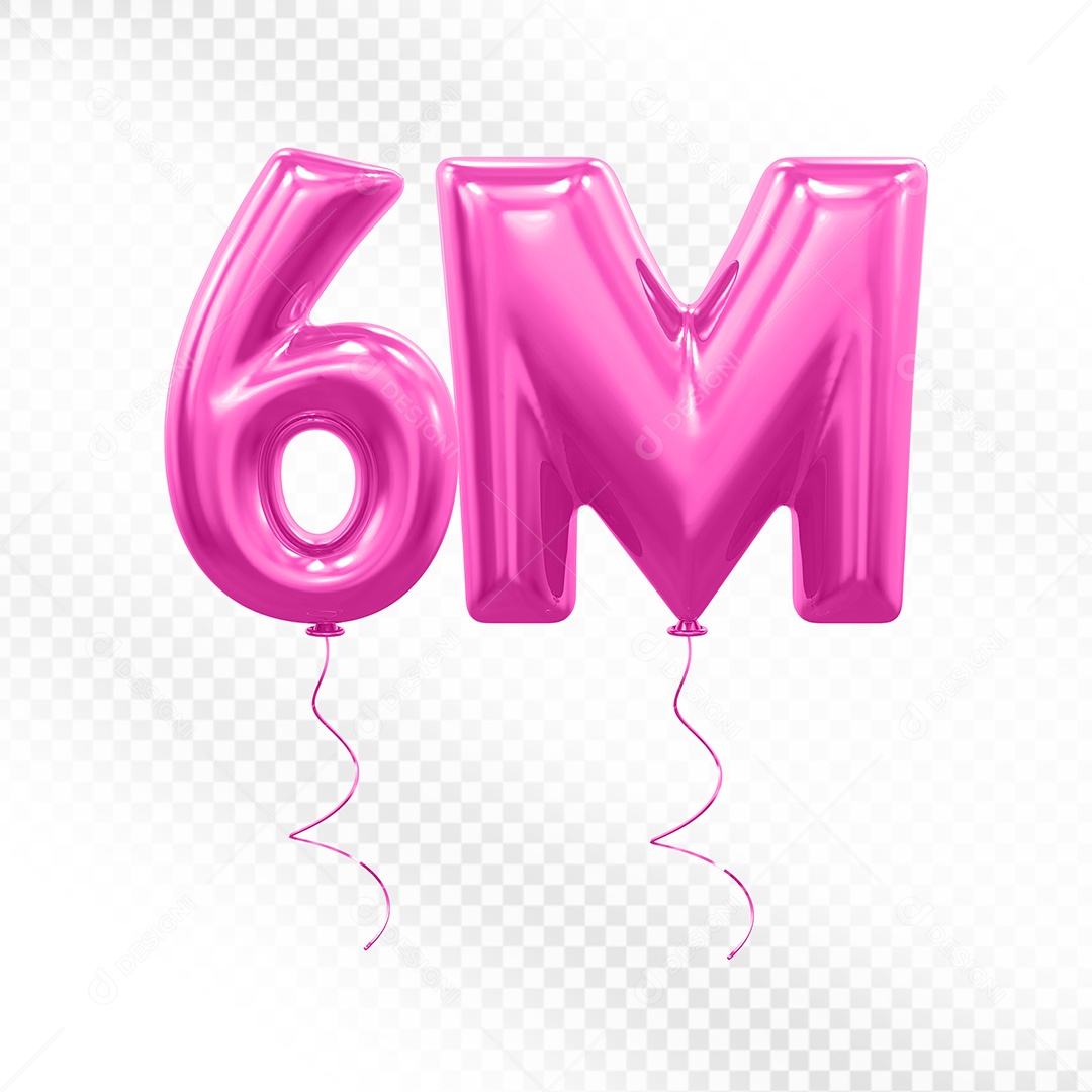 Elemento 3D Balão Rosa de Número 6M para Composição PSD