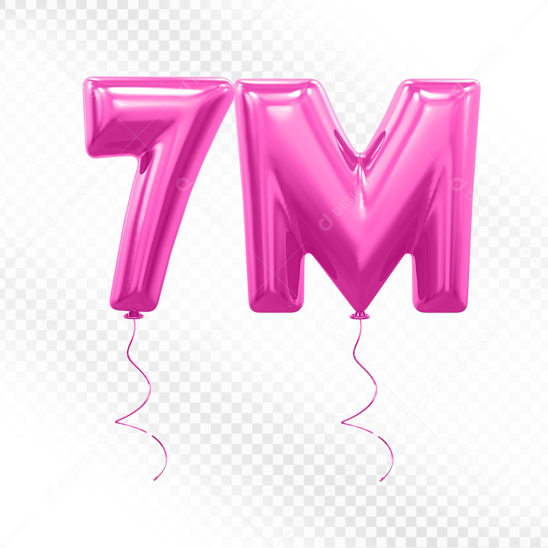 Elemento 3D Balão Rosa de Número 7M para Composição PSD
