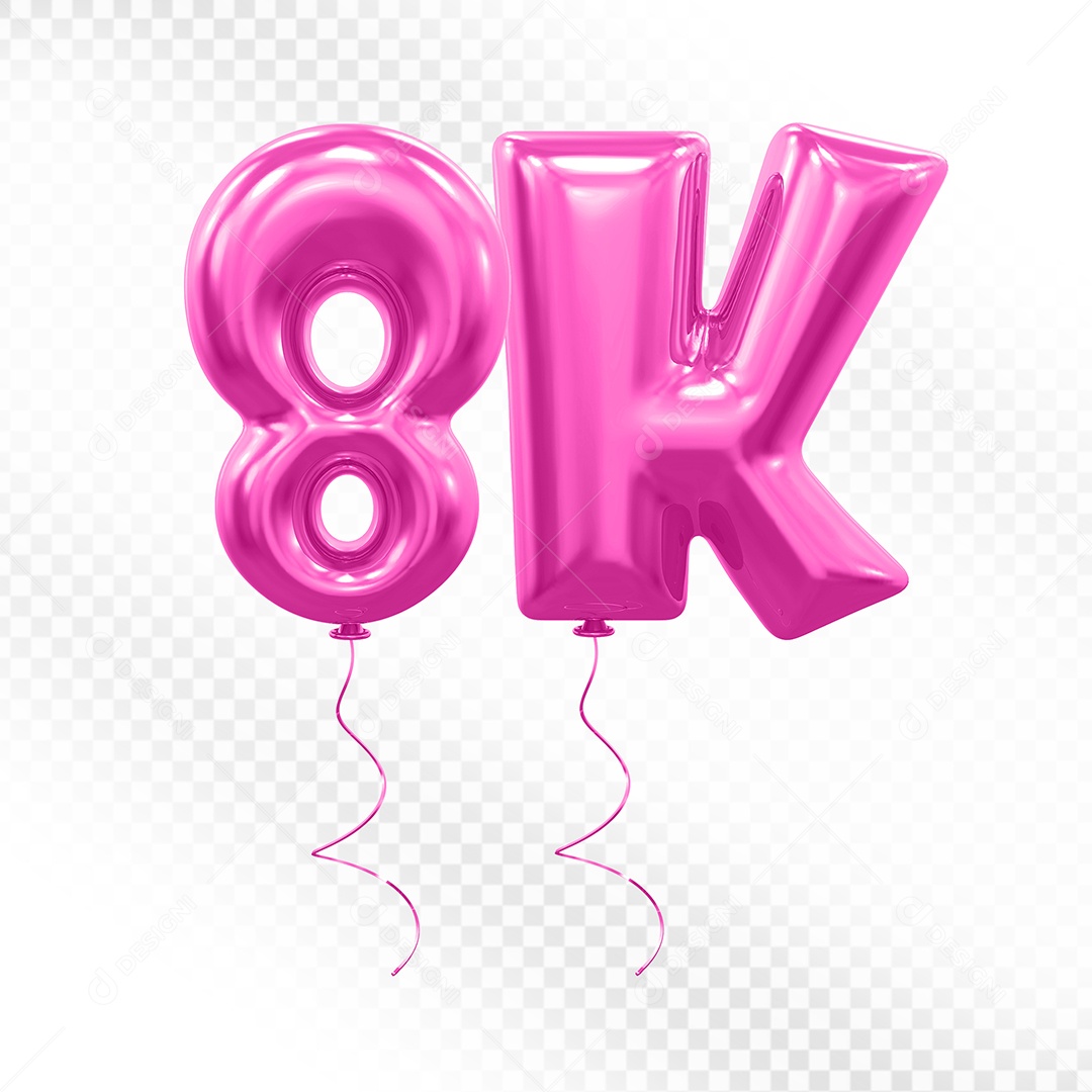 Elemento 3D Balão Rosa de Número 8K para Composição PSD