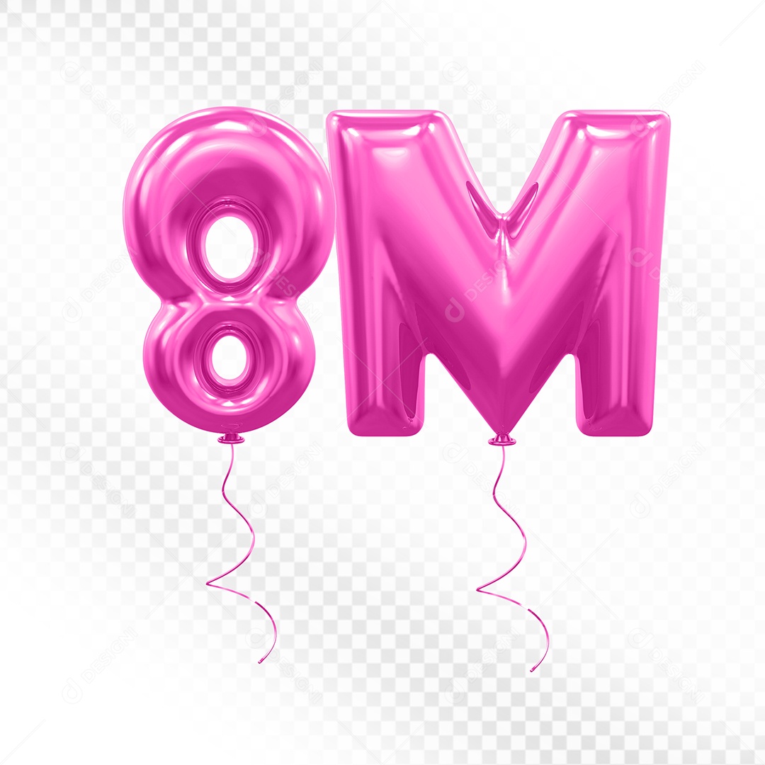Elemento 3D Balão Rosa de Número 8M para Composição PSD