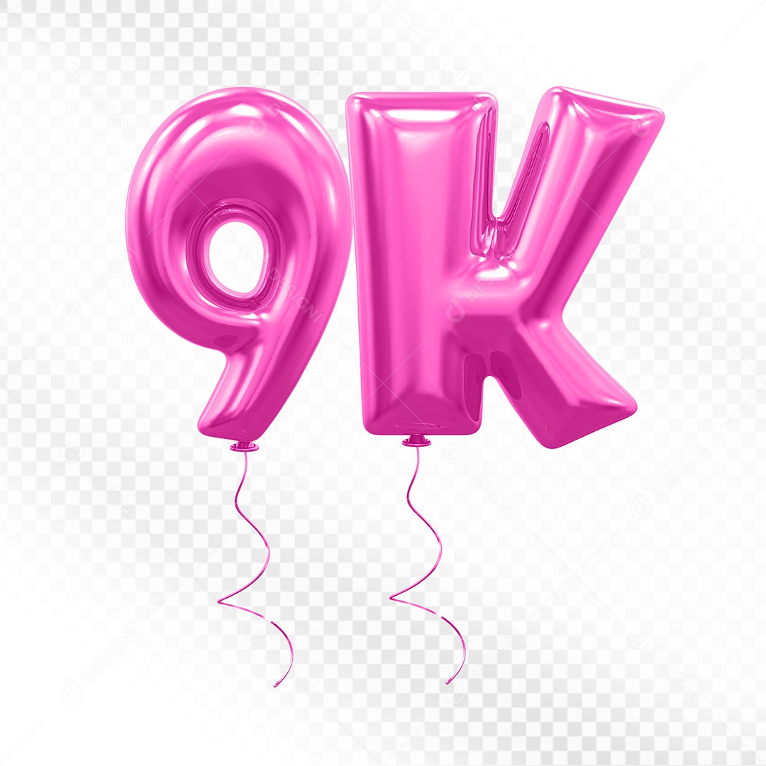 Elemento 3D Balão Rosa de Número 9K para Composição PSD