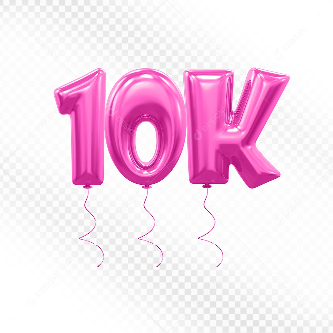 Elemento 3D Balão Rosa de Número 10K para Composição PSD