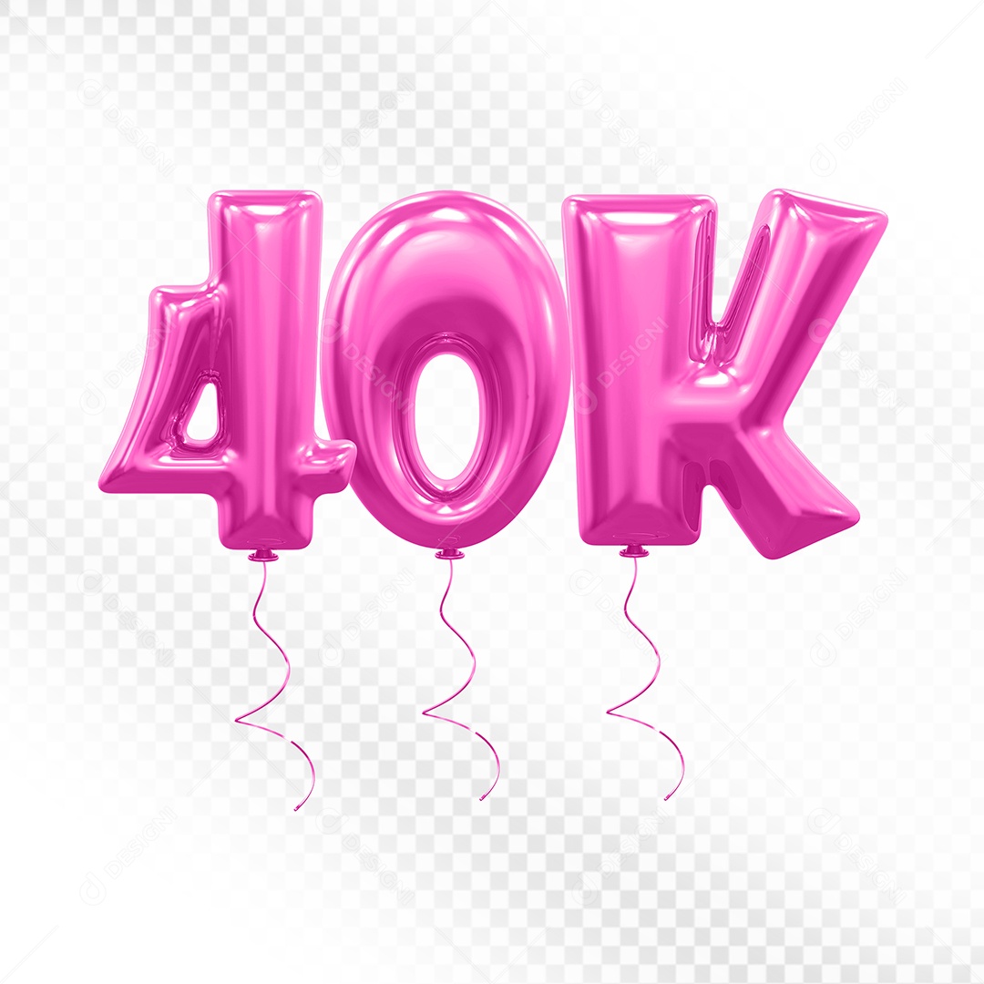 Elemento 3D Balão Rosa de Número 40K para Composição PSD