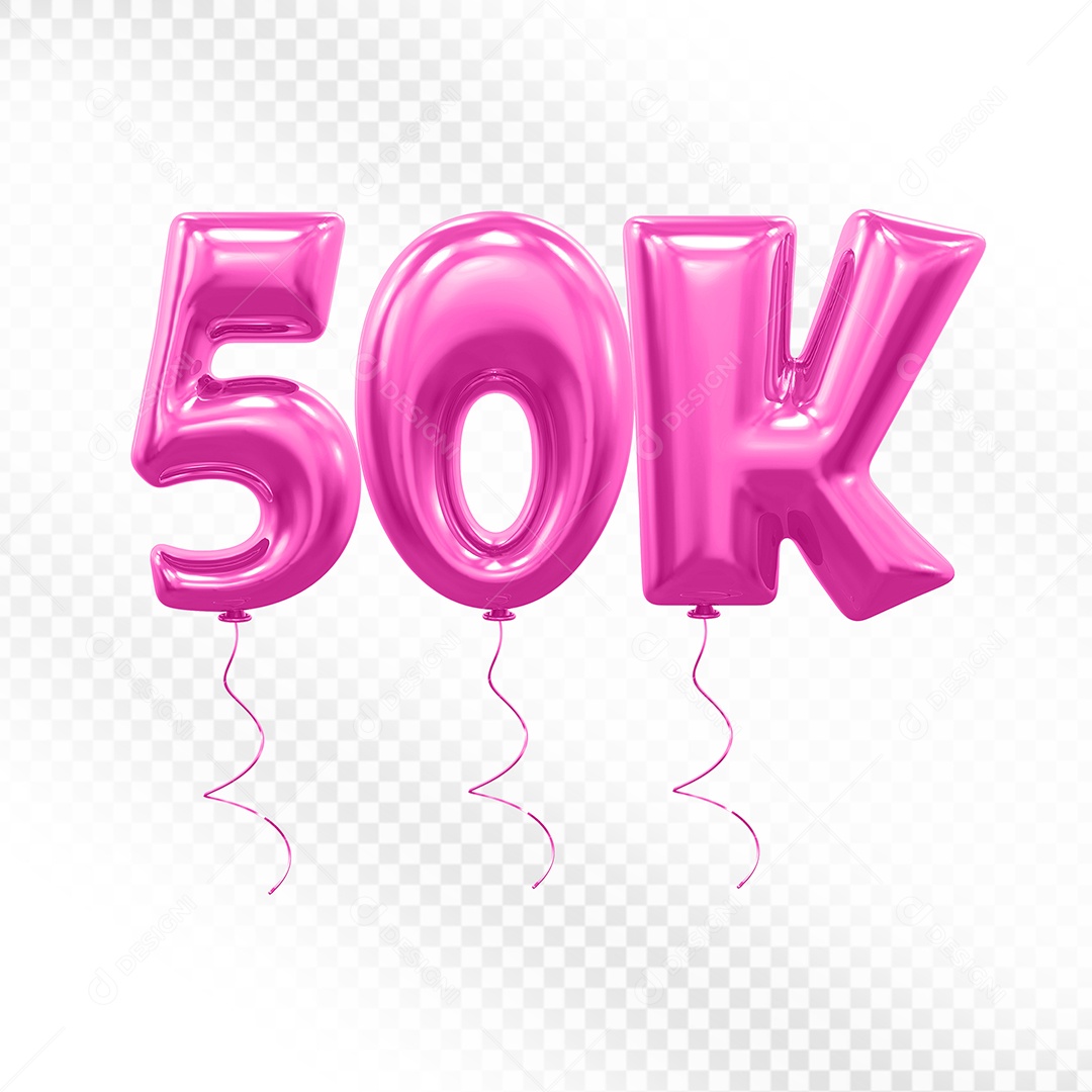 Elemento 3D Balão Rosa de Número 50K para Composição PSD
