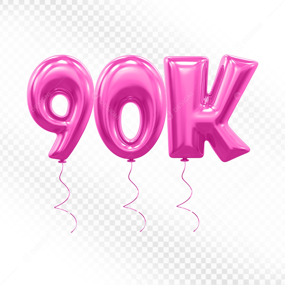 Elemento 3D Balão Rosa de Número 90K para Composição PSD