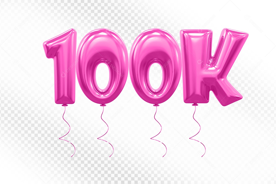 Elemento 3D Balão Rosa de Número 100K para Composição PSD
