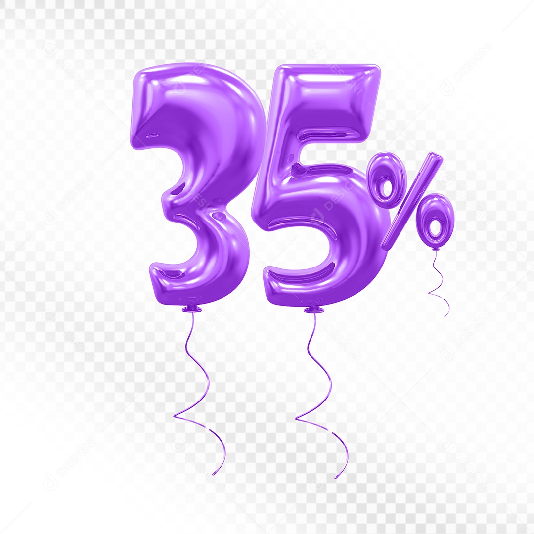 Elemento 3D Balão Roxo de Número 35% para Composição PSD