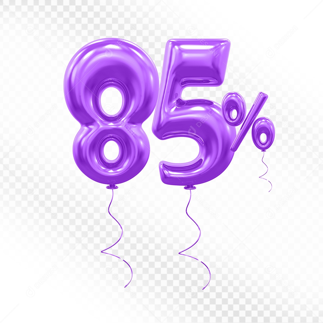 Elemento 3D Balão Roxo de Número 85% para Composição PSD