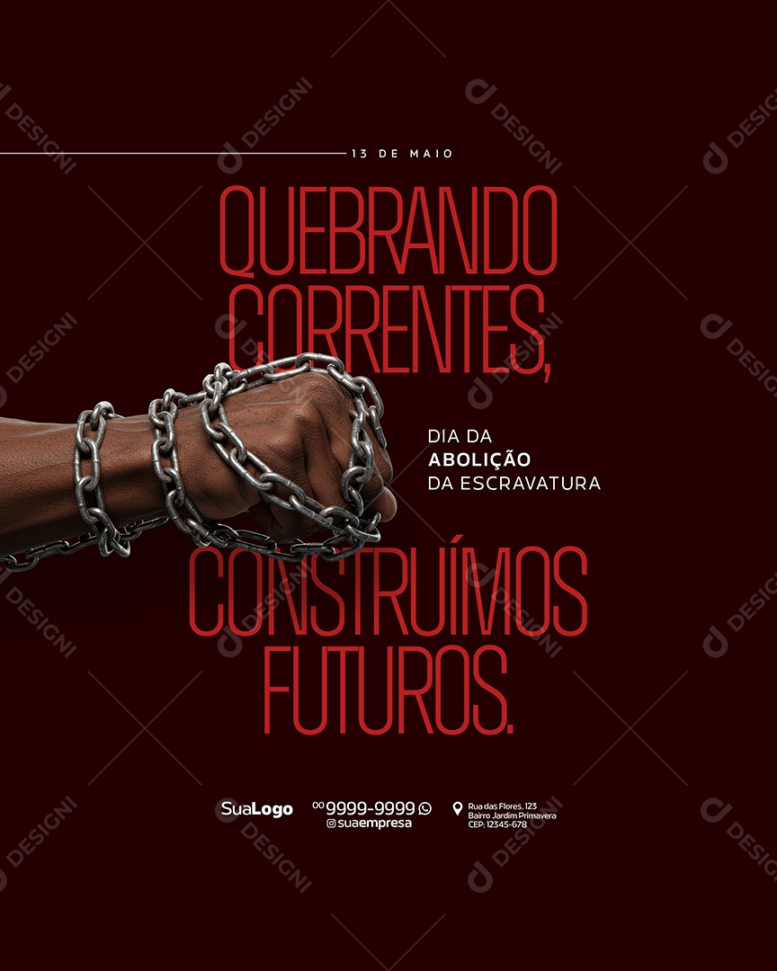Dia da Abolição da Escravatura 13 de Maio Social Media PSD Editável