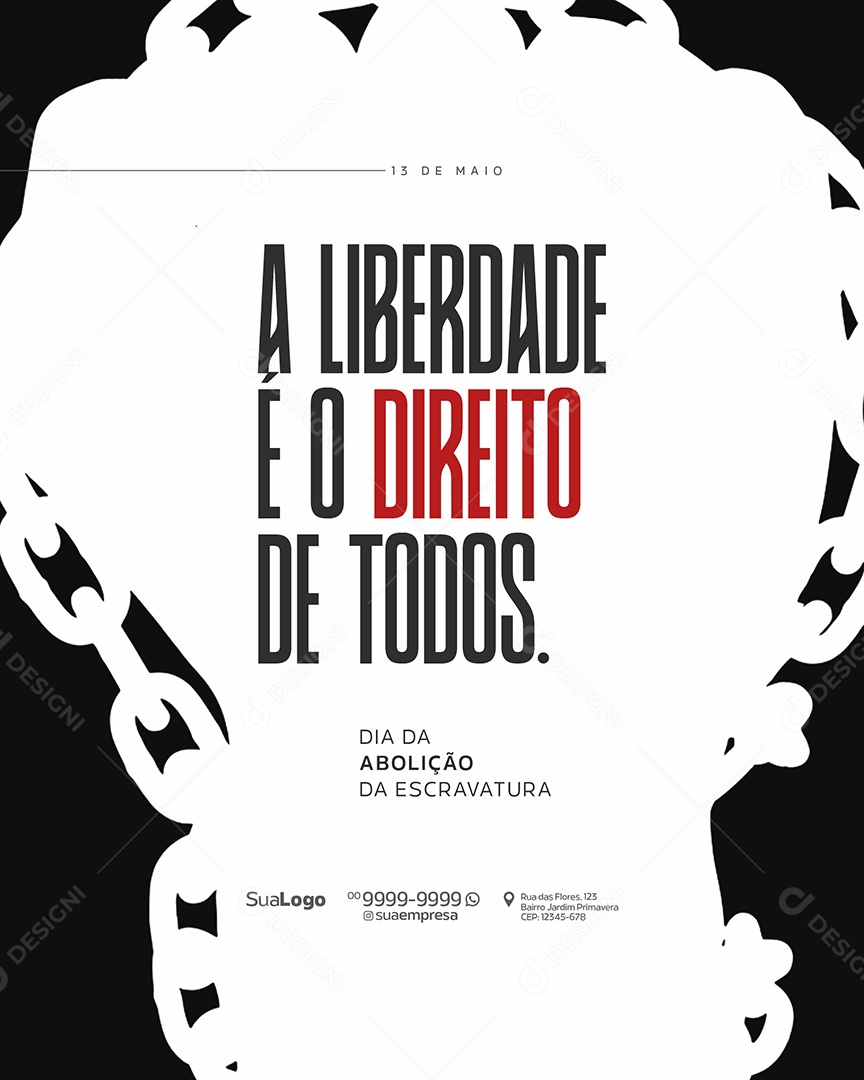 Dia da Abolição da Escravatura 13 de Maio Social Media PSD Editável