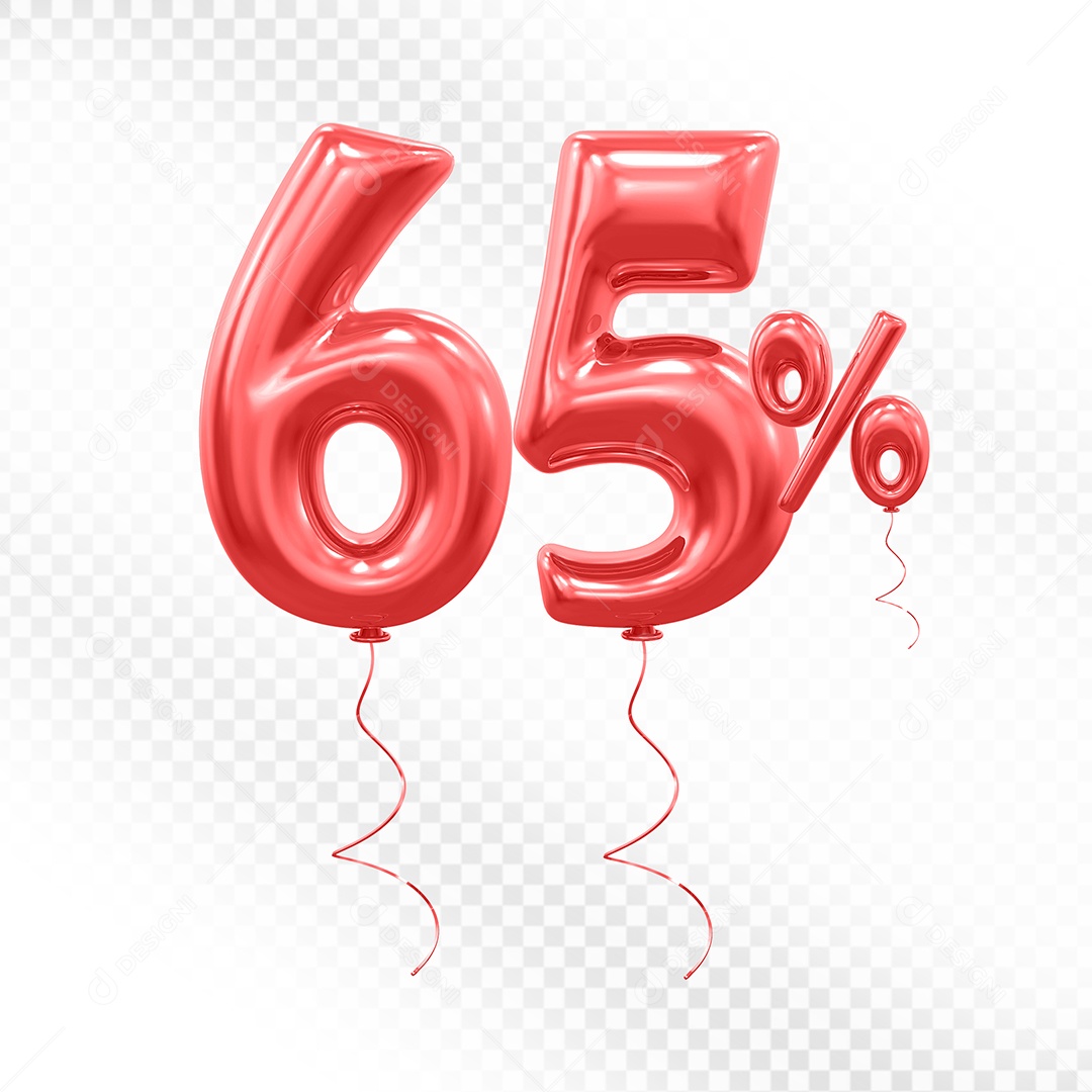 Balão Vermelho 3D Número 65% Elemento Para Composição PSD