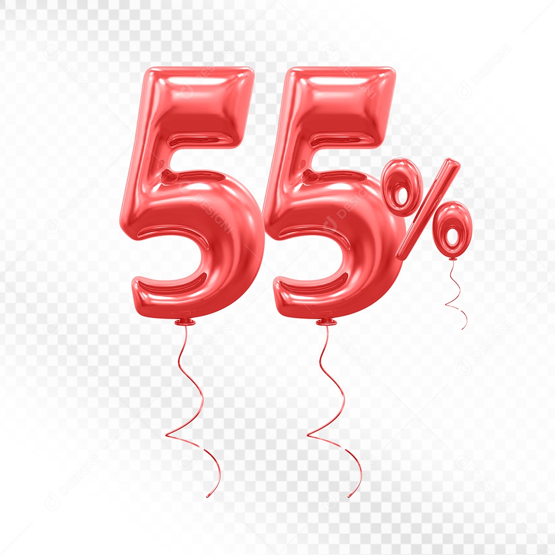 Balão Vermelho 3D Número 55% Elemento Para Composição PSD