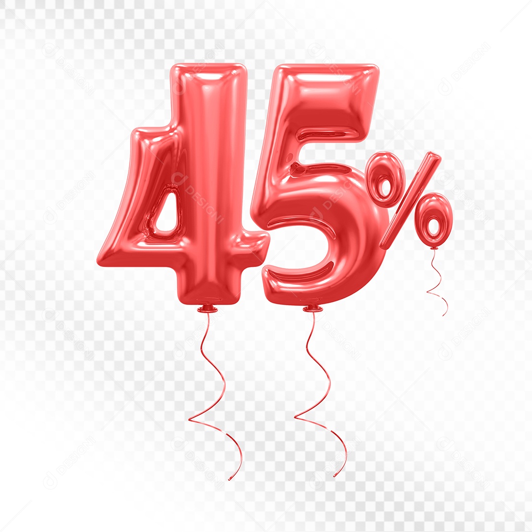 Balão Vermelho 3D Número 45% Elemento Para Composição PSD
