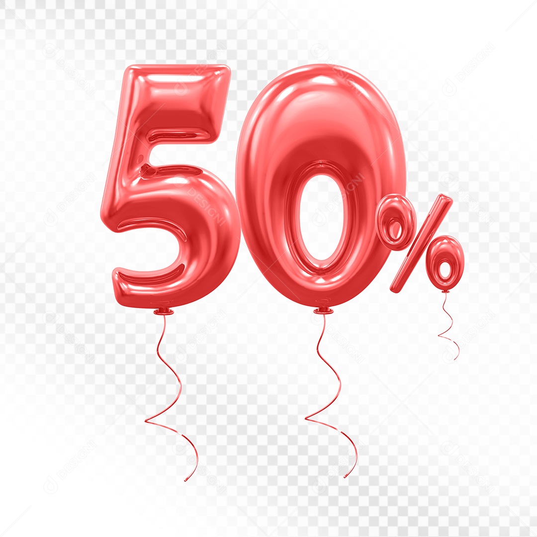 Balão Vermelho 3D Número 50% Elemento Para Composição PSD