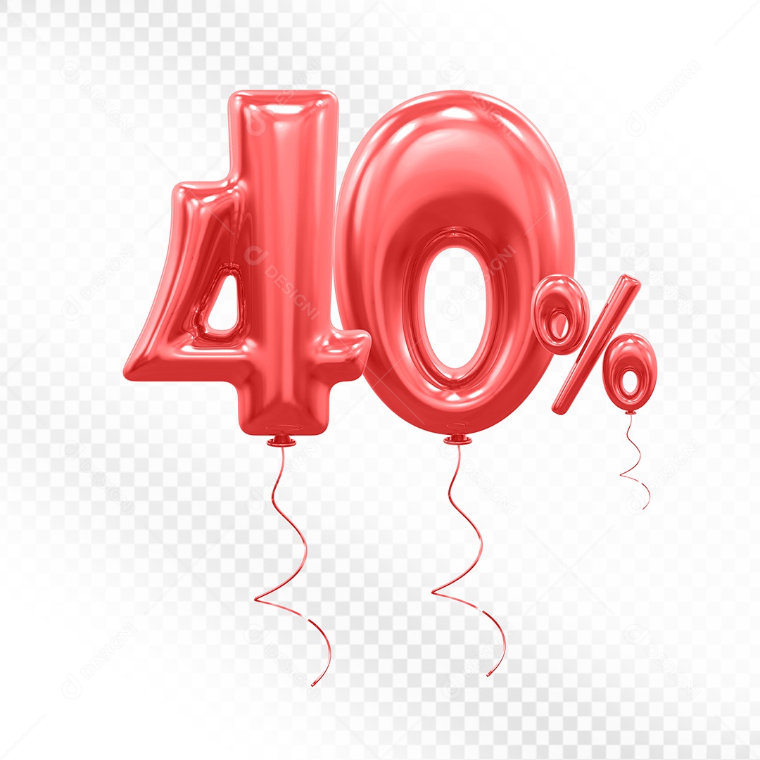 Balão Vermelho 3D Número 40% Elemento Para Composição PSD