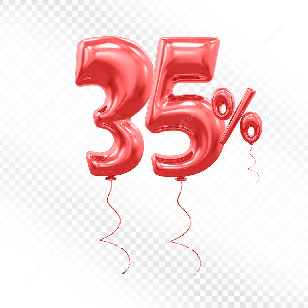 Balão Vermelho 3D Número 35% Elemento Para Composição PSD
