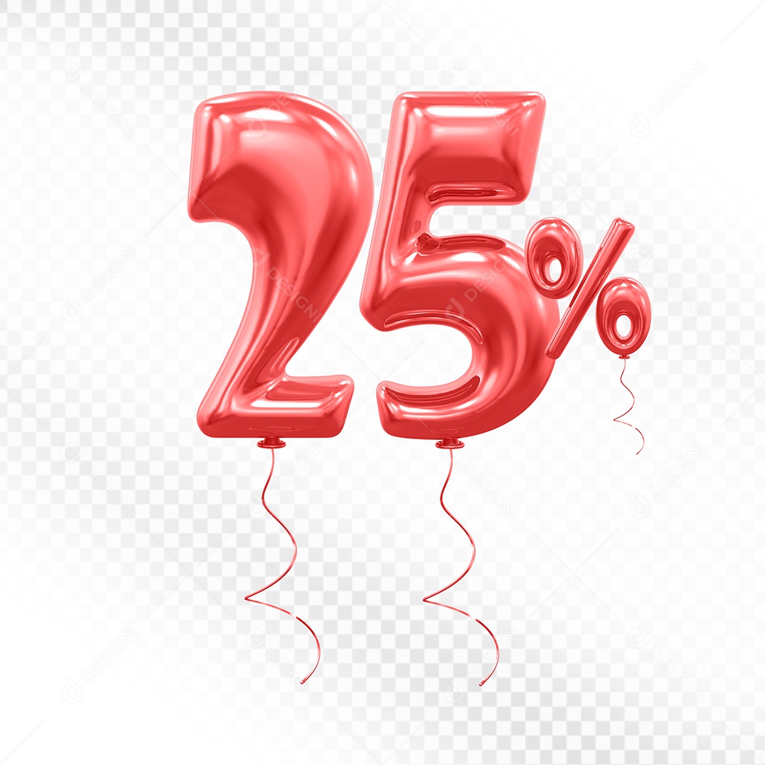 Balão 3D Número 25% Vermelho Elemento Para Composição PSD