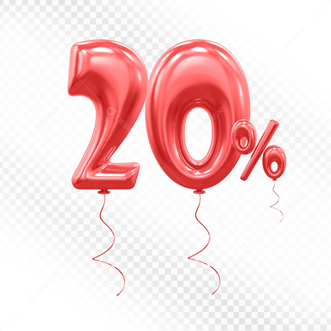 Balão Vermelho 3D Número 20% Elemento Para Composição PSD