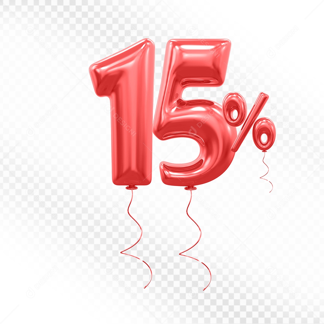 Balão Vermelho 3D Número 15% Elemento Para Composição PSD