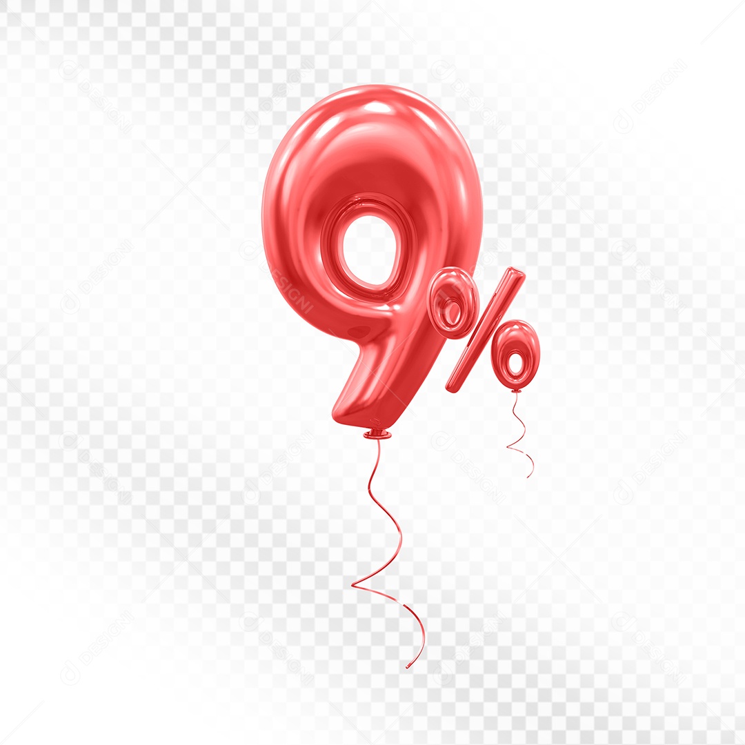 Balão Vermelho 3D Número 9% Elemento Para Composição PSD