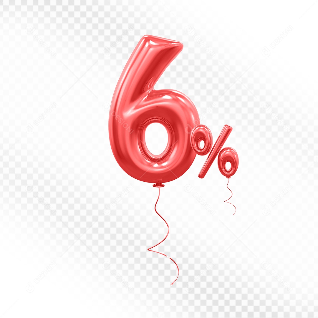 Balão Vermelho 3D Número 6% Elemento Para Composição PSD